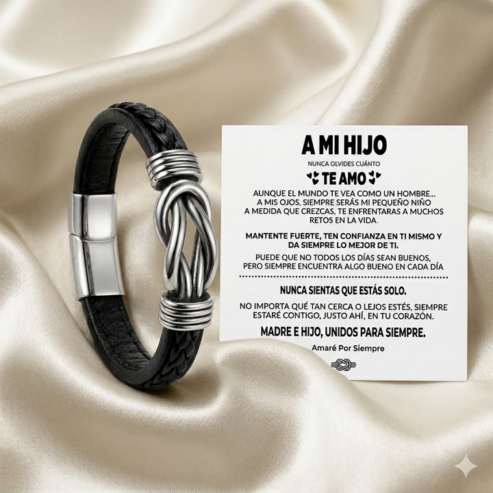 "A MI HIJO" | UNIDOS PARA SIEMPRE | BRAZALETE DE CUERO NUDO INFINITO™