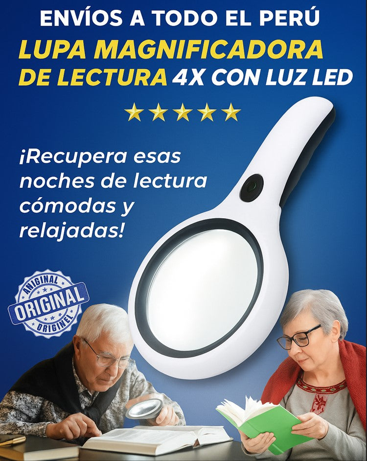 LUPA MAGNIFICADORA PARA LECTURA - CON LUZ LED PARA LECTURA NOCTURNA