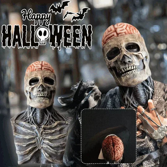 MASCARA DE HALLOWEN DE ESQUELETO Y CEREBRO COMPLETO 🎃