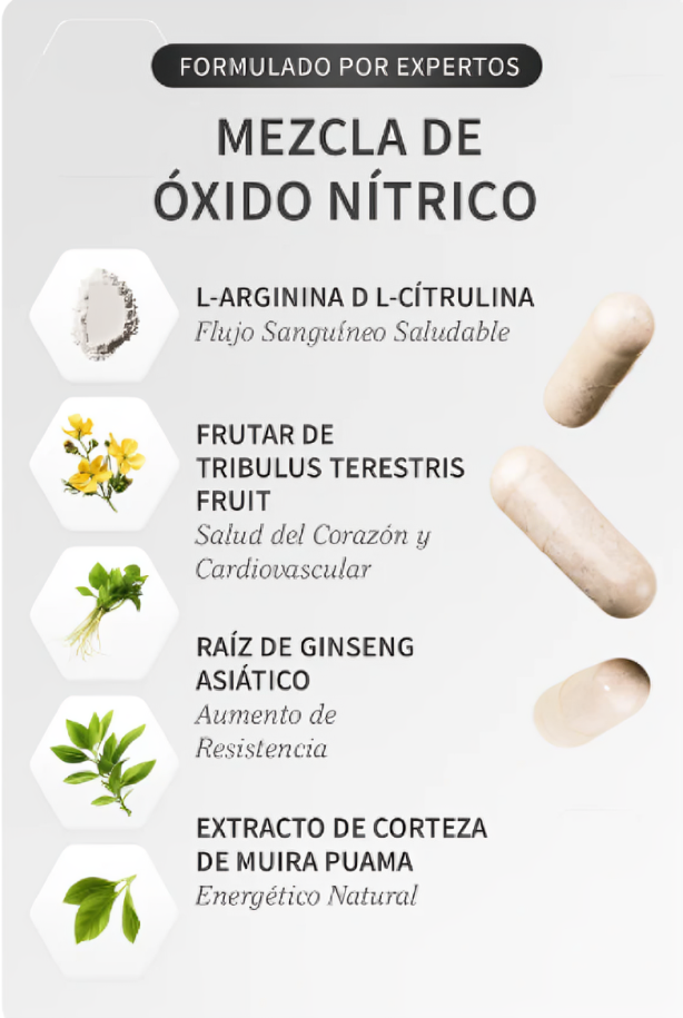 Óxido Nítrico BOOSTER™ Cápsulas con Huanarpo para Energía, Potencia y Rendimiento