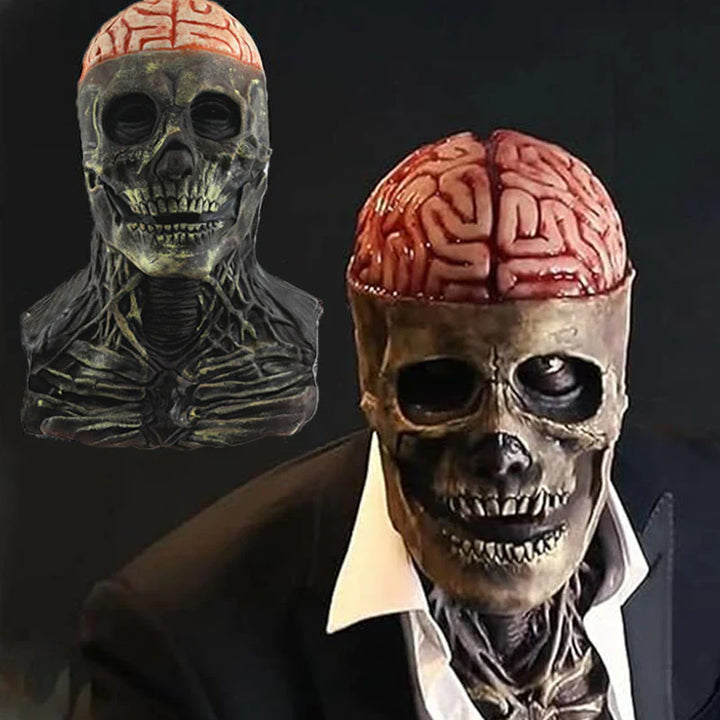 MASCARA DE HALLOWEN DE ESQUELETO Y CEREBRO COMPLETO 🎃