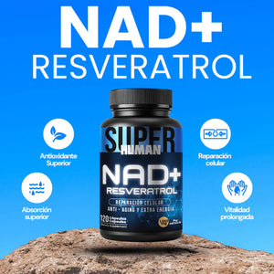 NAD+ Resveratrol - Cápsulas de Reparación Celular Antienvejecimiento y +Energía (120 Cápsulas) SuperHuman™