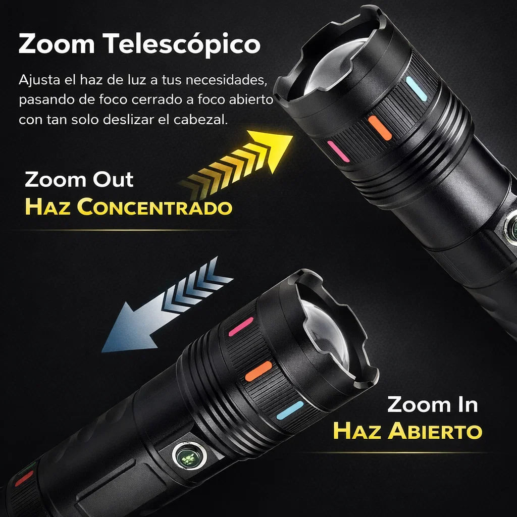 LUMIMAX PRO™  LINTERNA CON ZOOM TELESCÓPICO ALCANCE DE 3800 M | Bateria Recargable +Potencia🔋🔦.